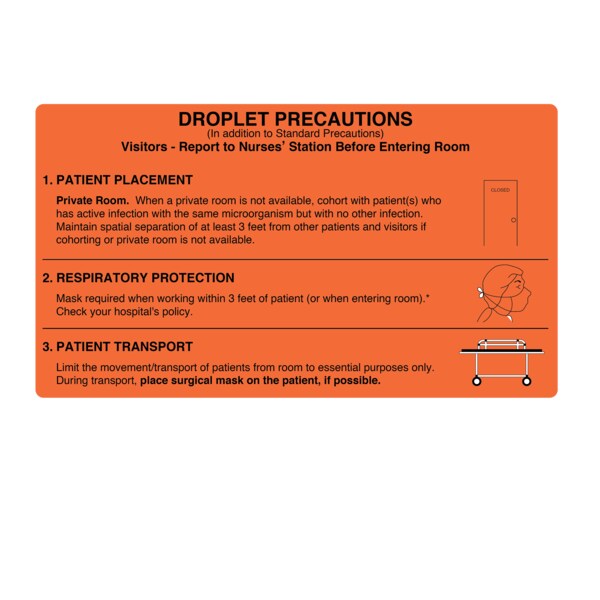 Precaution Labels - Droplet Precaution 4-1/2" x 8" Flr Orange w/Black